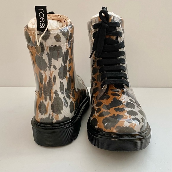 NWT: SERGIO ROSSI | Leopard-print and Clear PVC combat boots - Picture 9 of 12